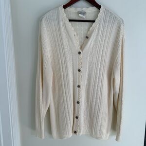 Vintage Cream Cable Knit Button-Up Cardigan